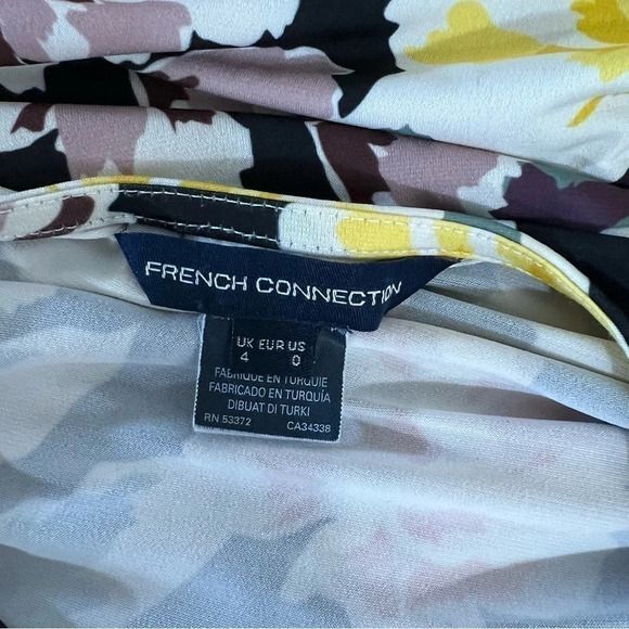 French Connection Colorful Floral Jersey Stretch Knit Dress Size 0 Draped V Neck - Picture 6 of 6